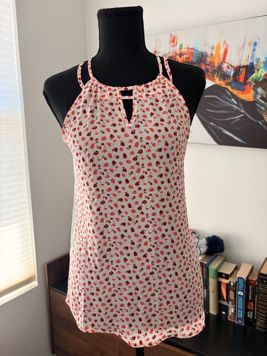 Tops - Womens Red Floral Halter Tank Top - Lightweight Summer Top